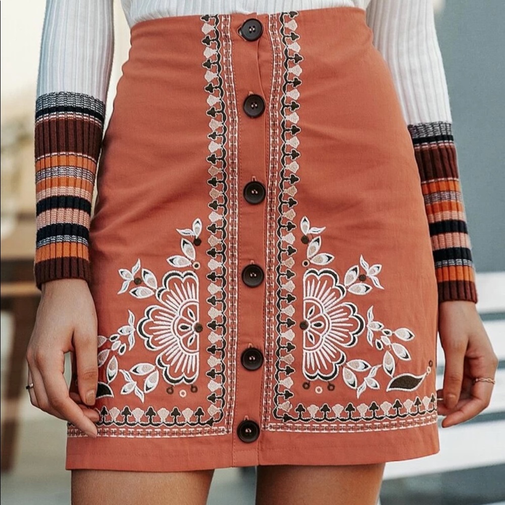 Button Front Embroidered Skirt - Picture 5 of 5